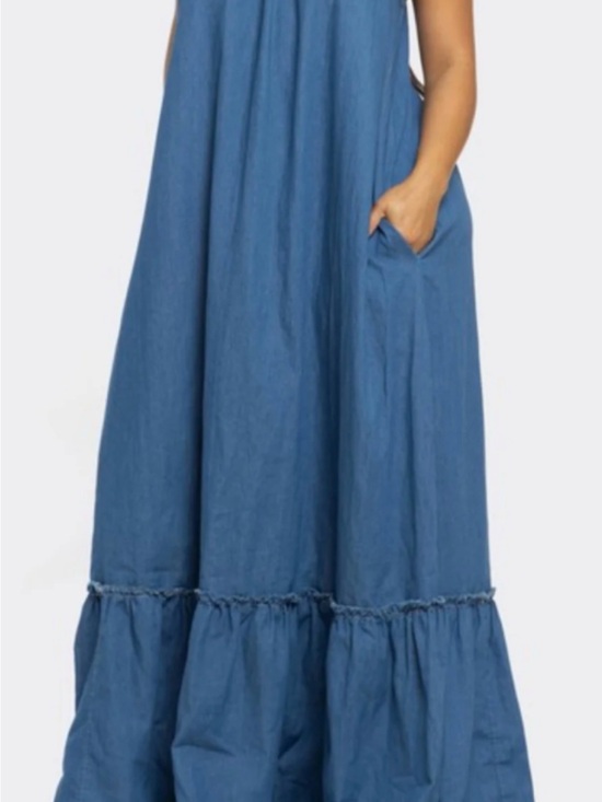 VENUS Dresses & Skirts - VENUS Denim Blue Maxi Dress with Pockets. Plus Size, Length 46”